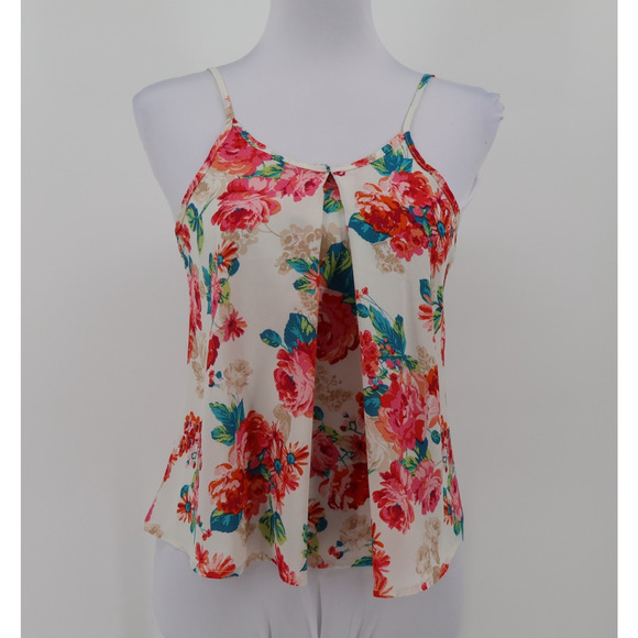 Floral Split Back Cami Top Tropical Coconut Girl Beachy Summer Ibiza Size M - Picture 1 of 7